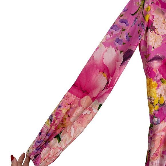 NWT Rococo Sand Leona Floral Print Surplice Neck Ruffle Mini Dress Pink Size XS - Picture 5 of 12